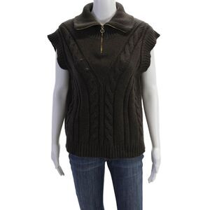 We Norwegians Womens Wool Half Zip Sleeveless Sweater Vest Top Brown Size M